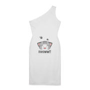 Chic One-Shoulder Cat Lover Dress - 'Made Royally' & Cute Meow Design