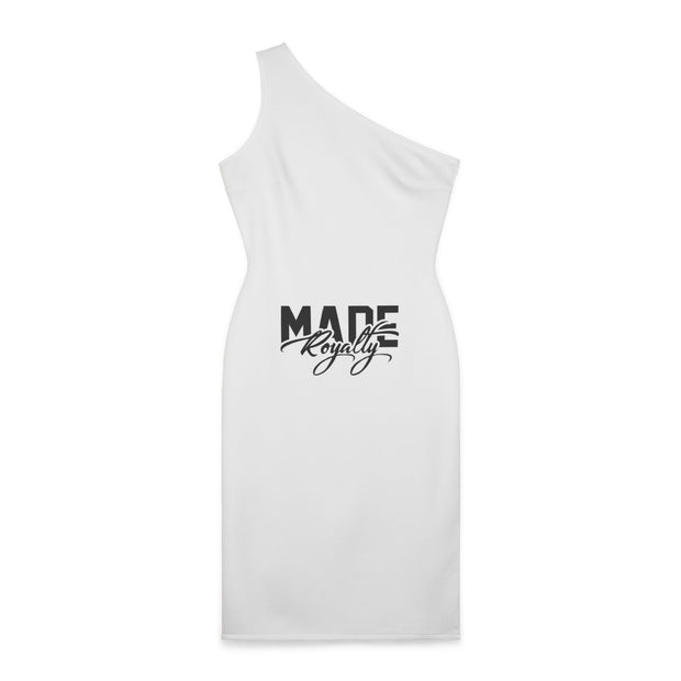 Chic One-Shoulder Cat Lover Dress - 'Made Royally' & Cute Meow Design