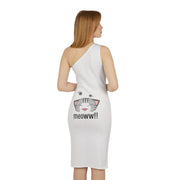 Chic One-Shoulder Cat Lover Dress - 'Made Royally' & Cute Meow Design