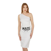 Chic One-Shoulder Cat Lover Dress - 'Made Royally' & Cute Meow Design
