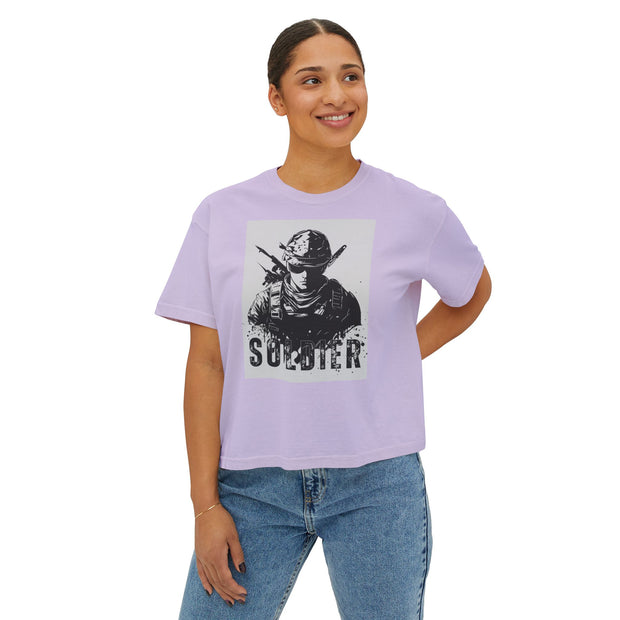 Women's Boxy Tee - Soldier Graphic Art | Made Royalty T-Shirt for Veterans & Military Support