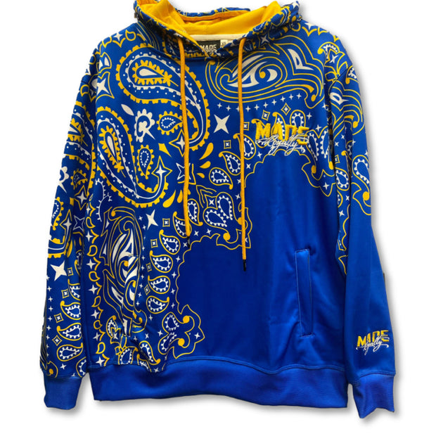 Made Royalty Bandana Pullover Unisex Hoodie (Royal Blue, Gold & White)